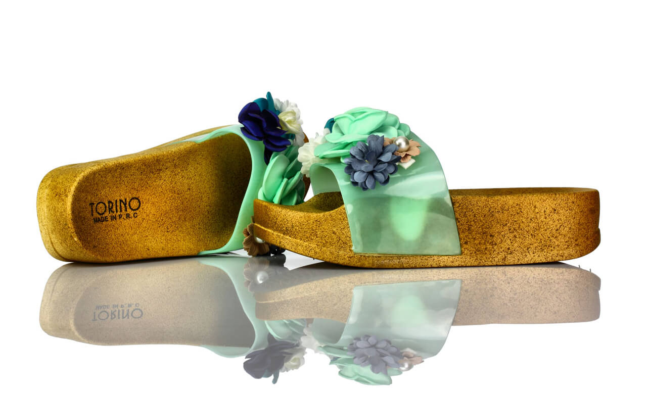 Badeschuhe Plateau Türkis Plastik