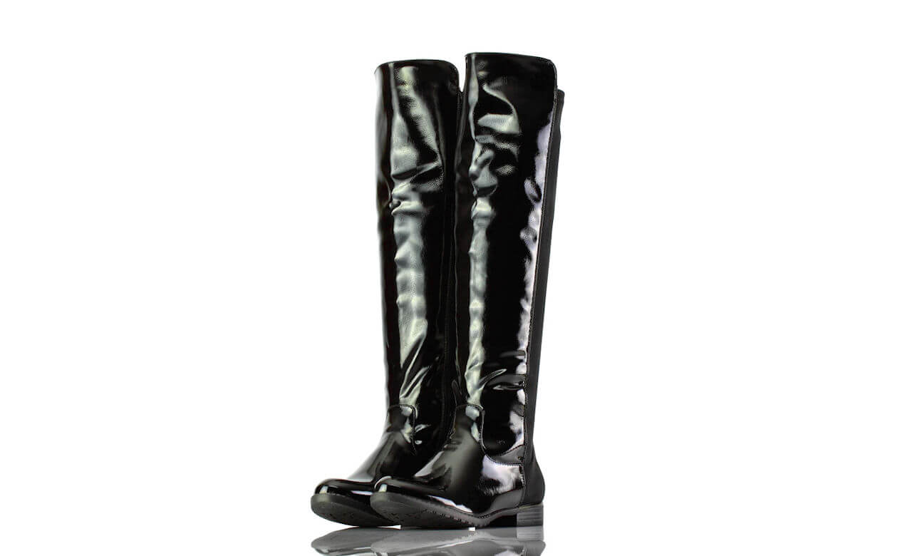 Overknees Schwarz Lack Stoffmix