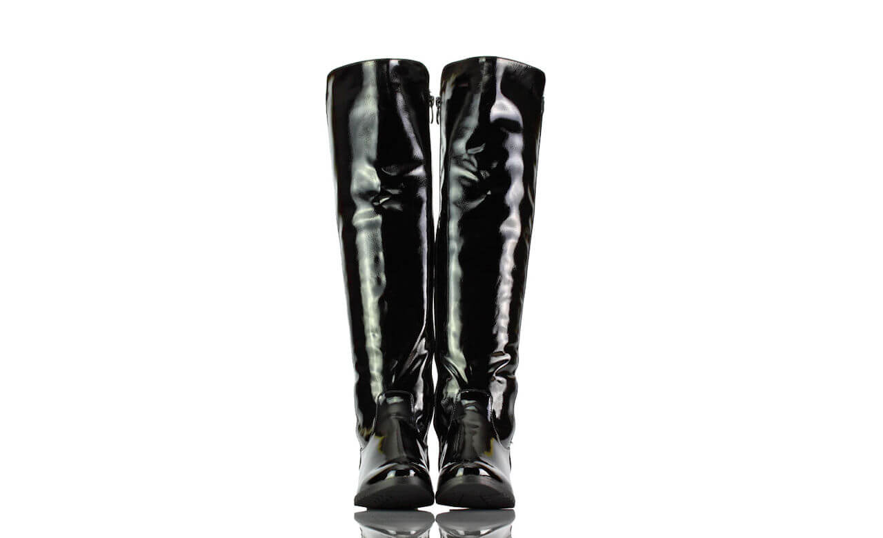Overknees Schwarz Lack Stoffmix