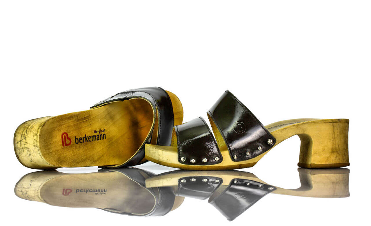 Pantoletten Holz Braun Lack Berkemann