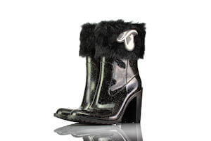 Gummistiefel Mittel Absatz Schwarz Glitzer Fell Katzenberger