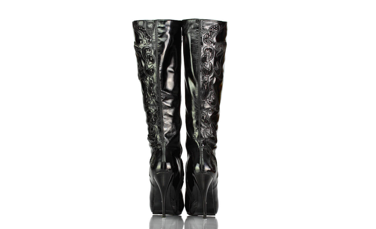 Stiefel Plateau Schwarz Lack