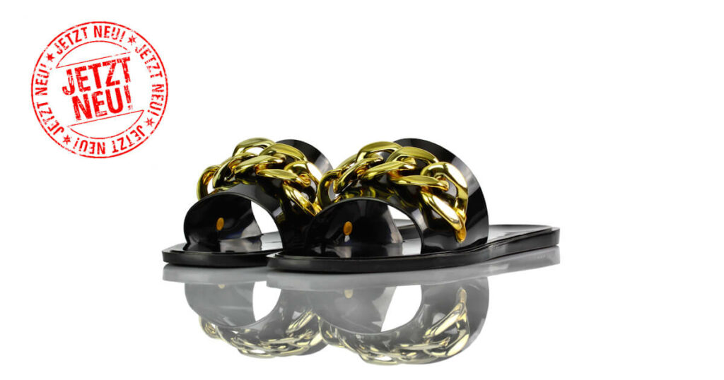 Badeschuhe Schwarz Gold Kette Silvia Sikel