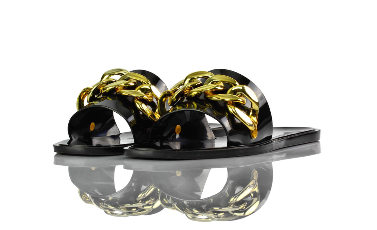 Badeschuhe Schwarz Gold Kette Silvia Sikel