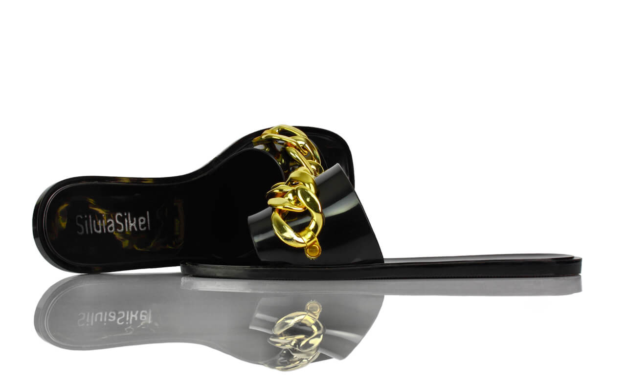 Badeschuhe Schwarz Gold Kette Silvia Sikel