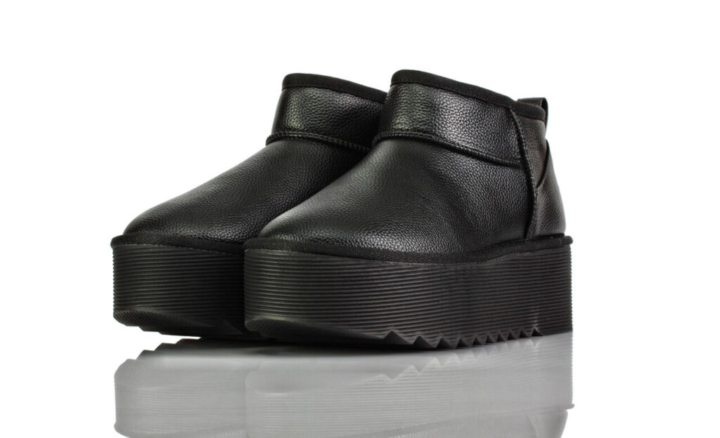 Boots Kurz Plateau Schwarz Leder Graceland