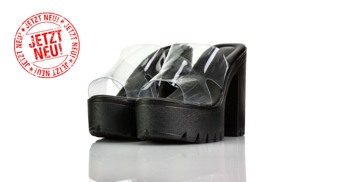 Pantoletten Plateau Schwarz Pvc NoName