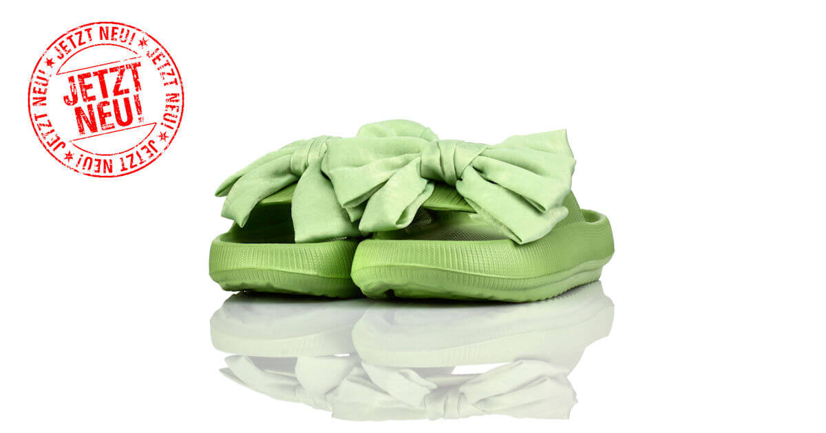 Badeschuhe Plateau Grün Schleife