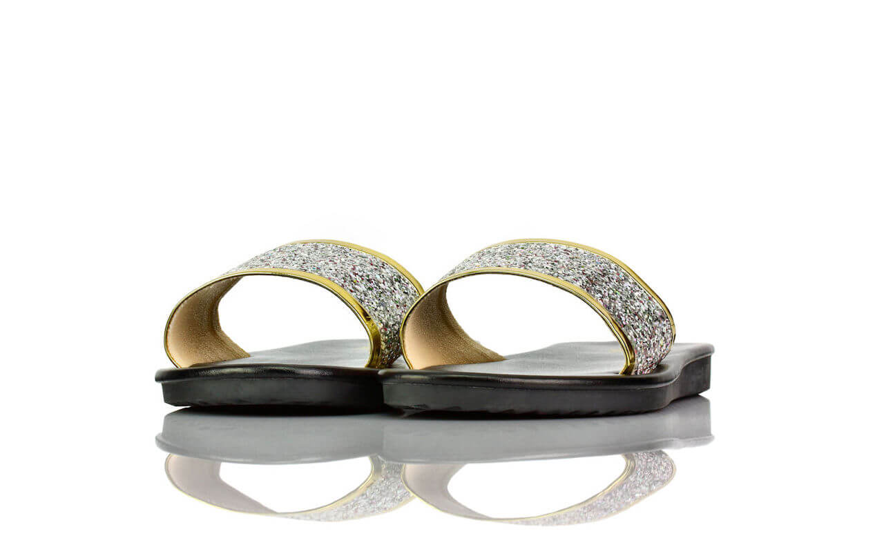 Pantoletten Gold Silber Glitzer Fashion