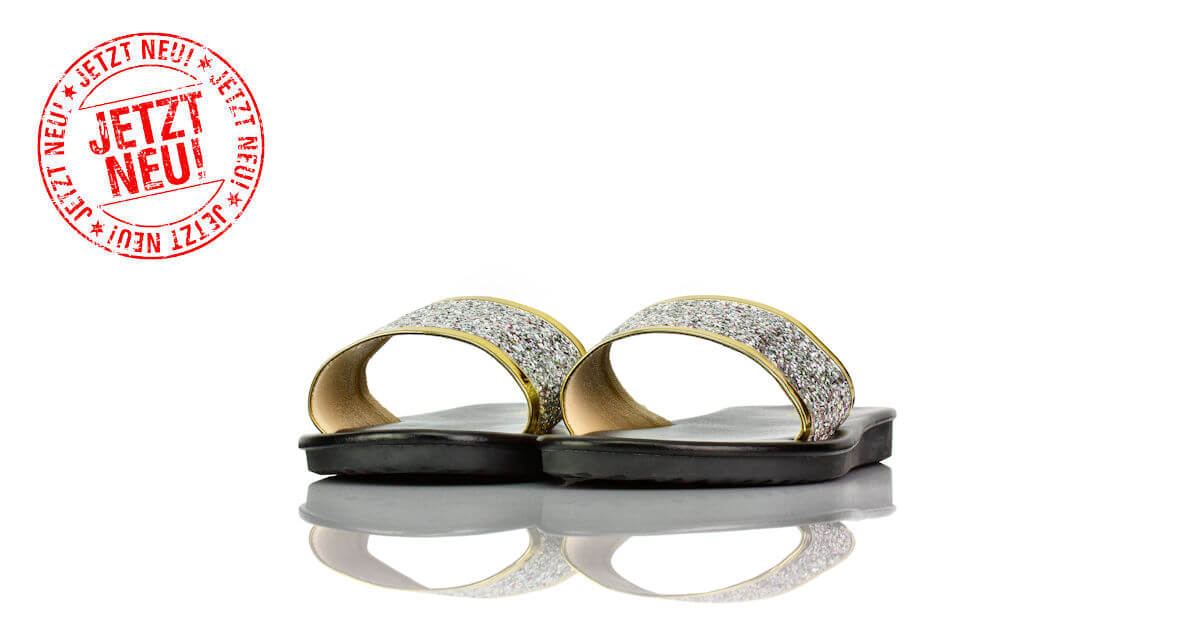 Pantoletten Gold Silber Glitzer Fashion