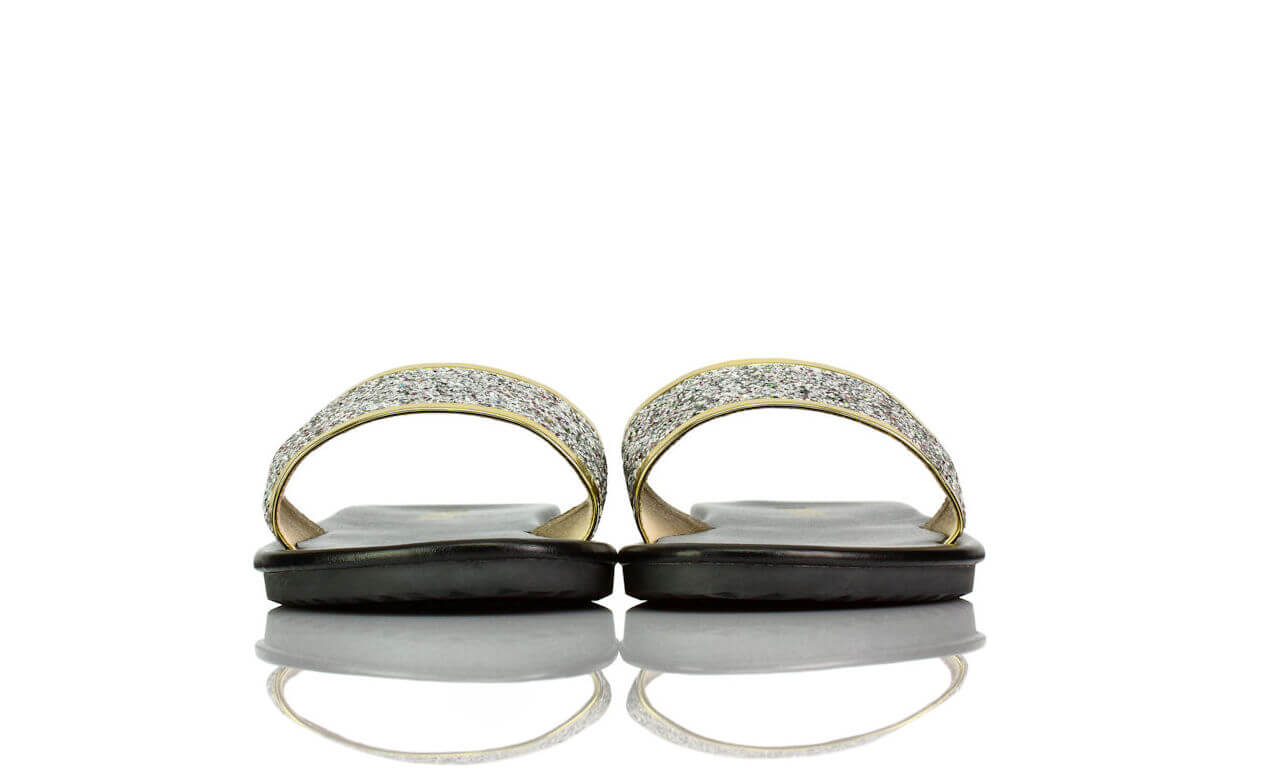 Pantoletten Gold Silber Glitzer Fashion