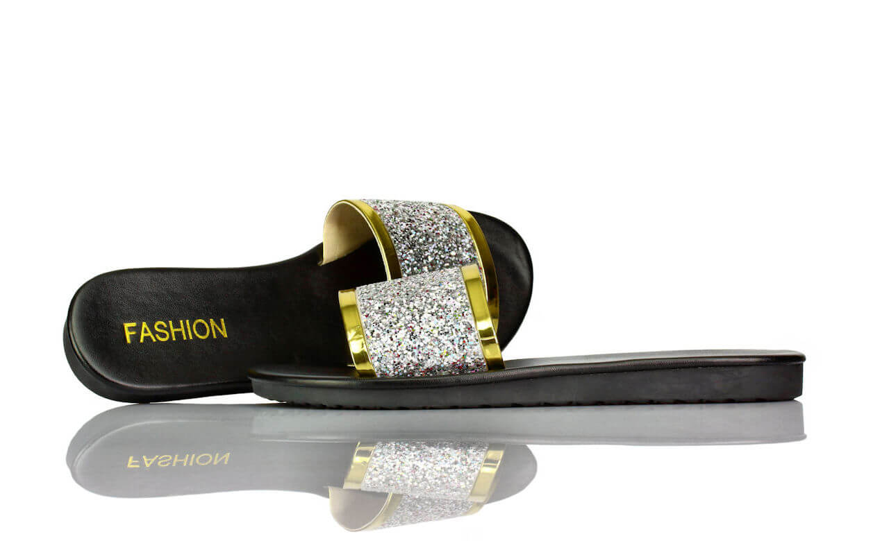 Pantoletten Gold Silber Glitzer Fashion