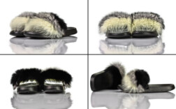 Badeschuhe Fell Schwarz Grau Beige