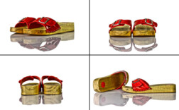Pantoletten Holz Rot Lack