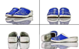 Pantoletten Keilabsatz Blau Silber Classic Comfort