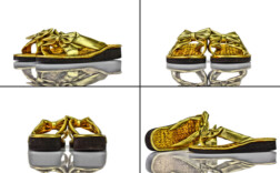 Pantoletten Keilabsatz Gold Leder Schleife