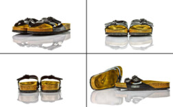 Pantoletten Schwarz Lack Bio Print