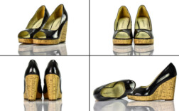 Pumps Peeptoe Plateau Keilabsatz Schwarz Lack Vanessa