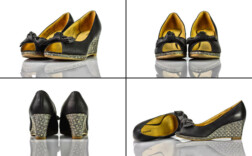 Pumps Peeptoe Plateau Keilabsatz Schwarz Leder
