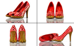 Pumps Peeptoe Plateau Rot Lack Weiße Punkte
