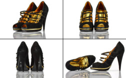 Pumps Peeptoe Plateau Schwarz Gold Buffalo London