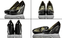 Pumps Plateau Keilabsatz Schwarz Lack Claudia Ghizzani
