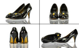 Pumps Schwarz Lack Schleife Gold Vintage
