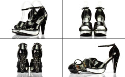 Sandaletten Plateau Schwarz Lack Nieten Chrom Graceland