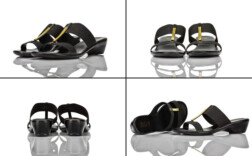 Pantoletten Keilabsatz Schwarz Gold Cityline