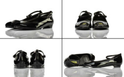 Ballerinas Peeptoe Schwarz Lack Ariane