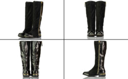 Stiefel Schwarz Lack Kroko Stoffmix Roland