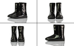 Gummistiefel Mittel Schwarz Lack Gefüttert