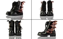 Boots Kurz Plateau Schwarz Lack Flammen