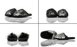 Pantoletten Silber Schwarz Pailletten
