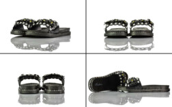 Badeschuhe Perlen Schwarz Lack Fashion