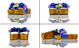 Badeschuhe Plateau Blau Plastik Blumen Torino