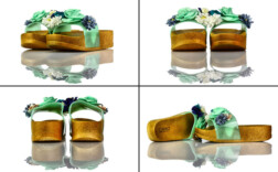 Badeschuhe Plateau Türkis Plastik Blumen Torino