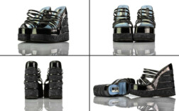 Pantoletten Plateau Keilabsatz Schwarz Lack Trend One