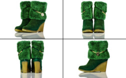 Stiefel Kurz Keilabsatz Grün Fell