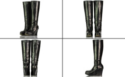 Stiefel Plateau Keilabsatz Schwarz Leder