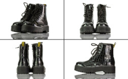 Boots Kurz Plateau Schwarz Lack Kroko Ideal Shoes