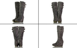 Stiefel Plateau Keilabsatz Grau Velour