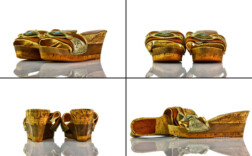 Pantoletten Plateau Keilabsatz Gold Braun Cammina