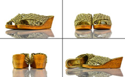 Pantoletten Plateau Keilabsatz Gold Flecht