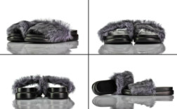 Badeschuhe Plateau Schwarz Grau Fell