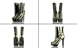 Stiefel Kurz Plateau Schwarz Lack Knochen