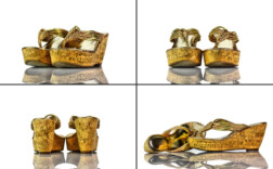 Zehentrenner Plateau Keilabsatz Gold Kork Carlos