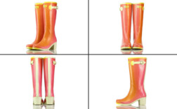 Gummistiefel Absatz Rosa Weiß Gestreift