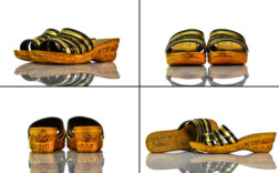 Pantoletten Plateau Keilabsatz Schwarz Gold Lack