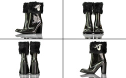 Gummistiefel Mittel Absatz Schwarz Glitzer Fell Katzenberger